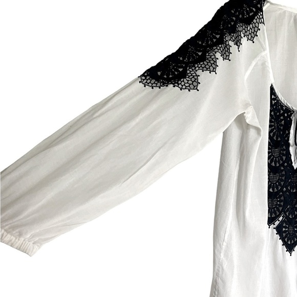 J. Crew White Boho Embroidered Tunic Top Size S Navy Crochet Resort Beach Blouse - Picture 6 of 8